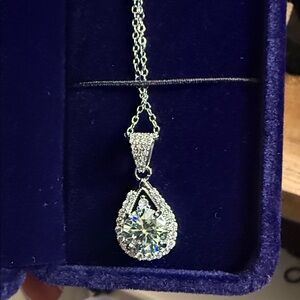 Sterling Silver Teardrop moissanite Pendant Necklace -